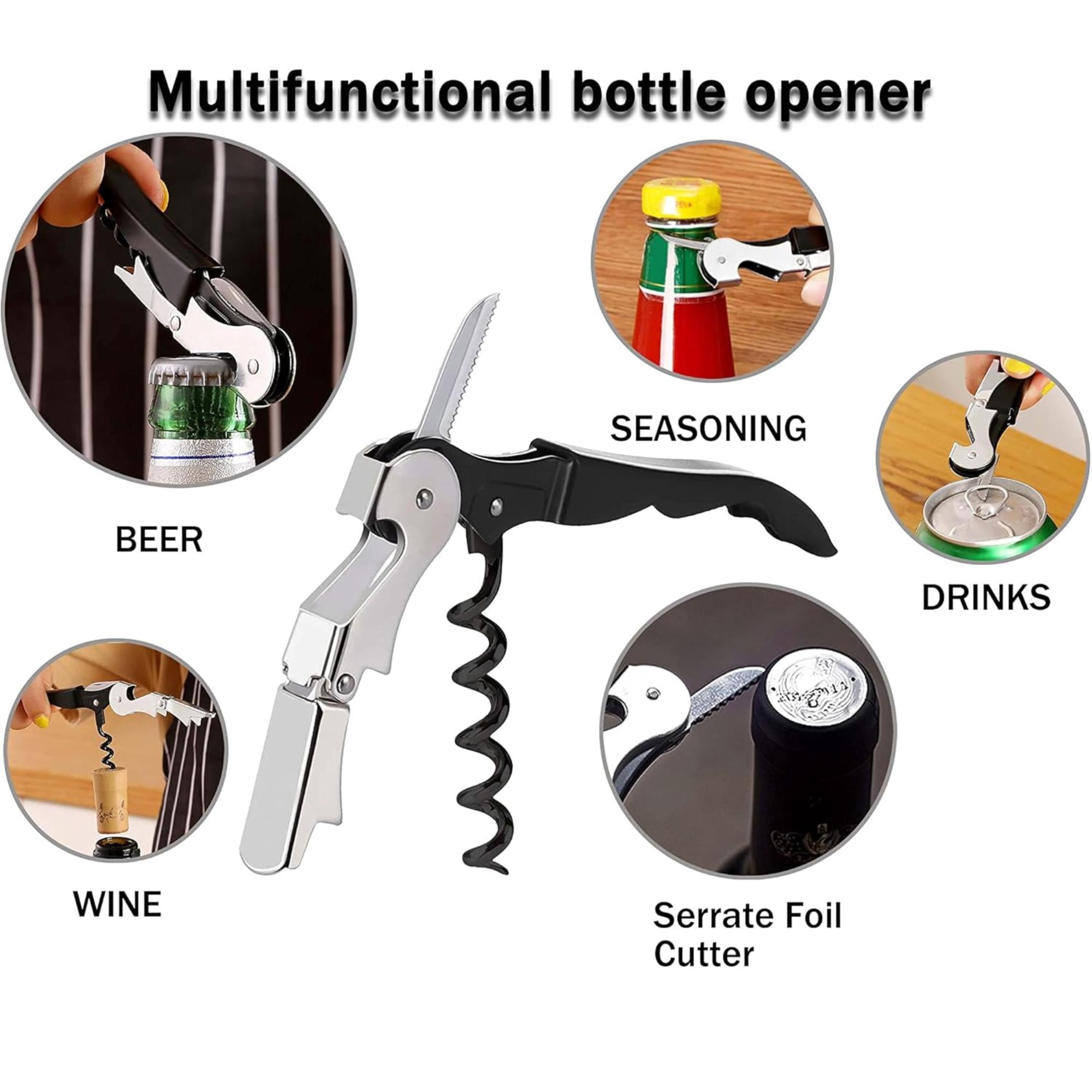 Waiter’s Corkscrew with Foil Cutter 2 in 1 Tool: 1 Pack Bottle Openers Kitchen Accessories lifestyle use image