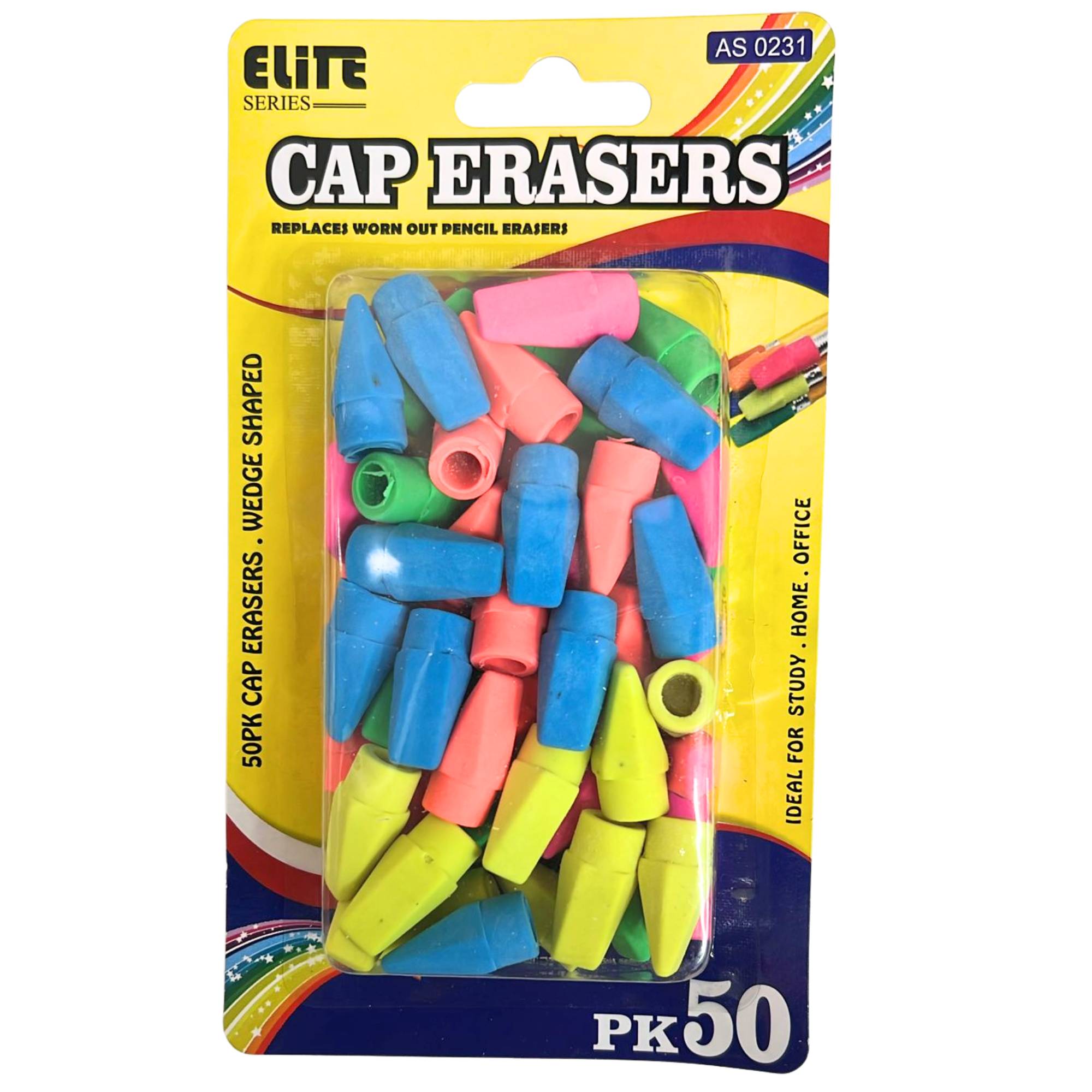 Wedge Shape Cap Erasers Replaces Worn Out Pencil Erasers: 50 Pack main product image