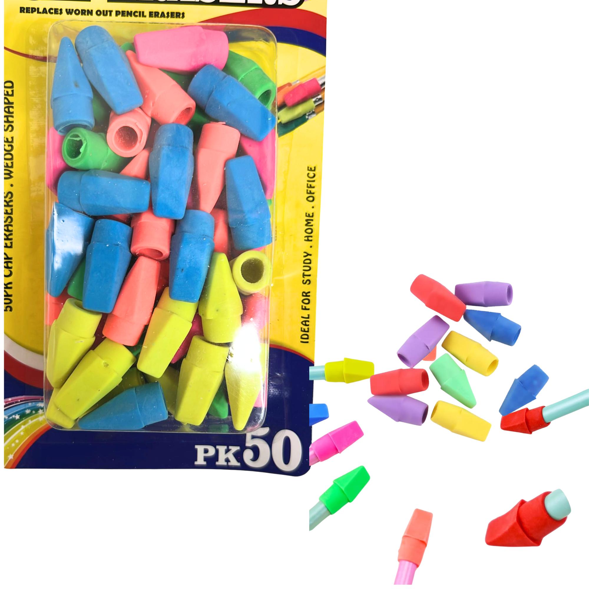 Wedge Shape Cap Erasers Replaces Worn Out Pencil Erasers: 50 Pack product detail image