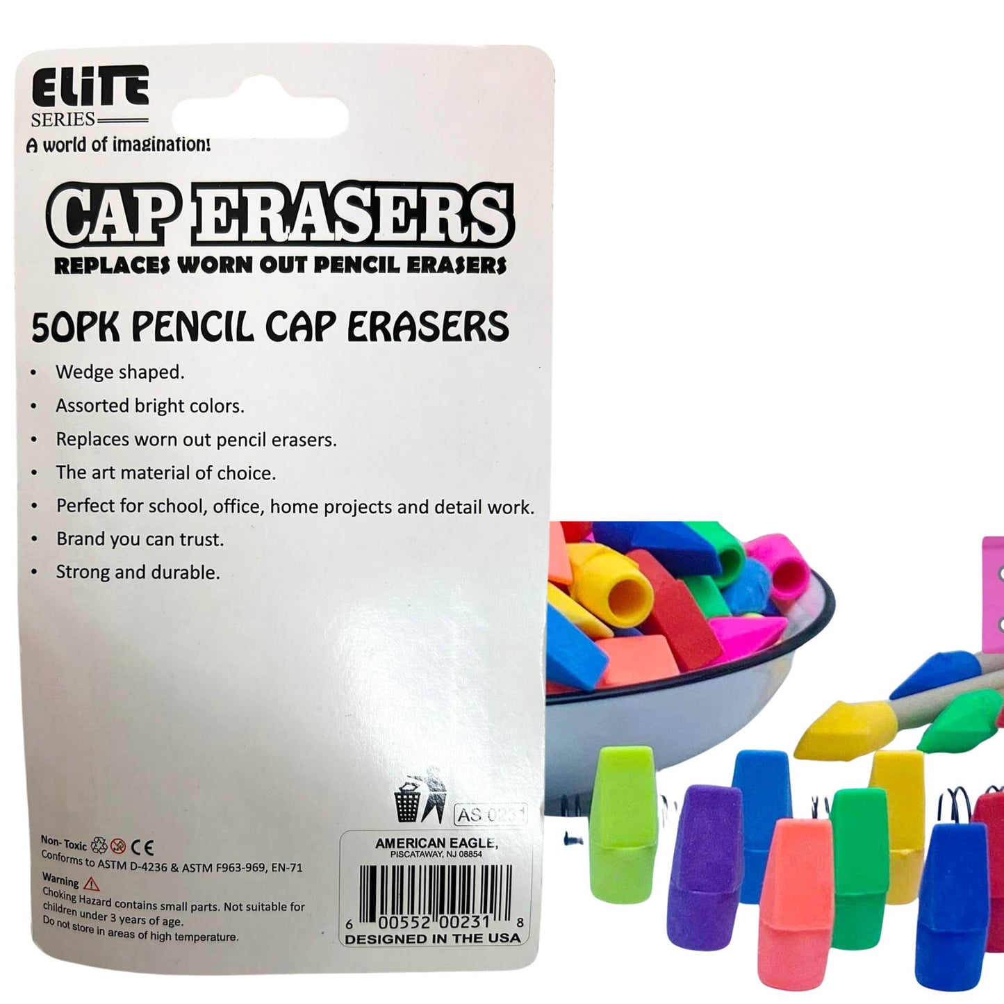 Wedge Shape Cap Erasers Replaces Worn-Out Pencil Erasers