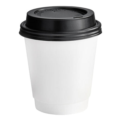 White Poly Paper Hot Cups with Black Lids