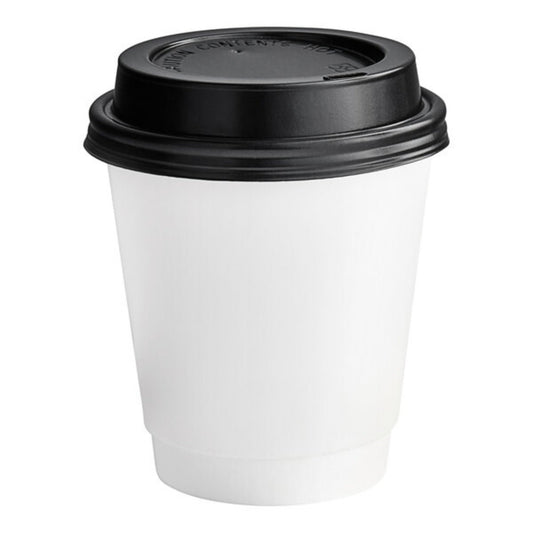 White Poly Paper Hot Cups with Black Lids