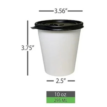 White Poly Paper Hot Cups with Black Lids