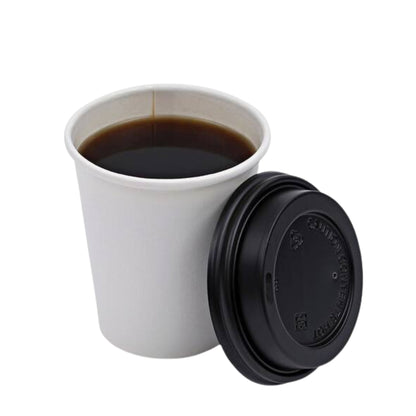 White Poly Paper Hot Cups with Black Lids
