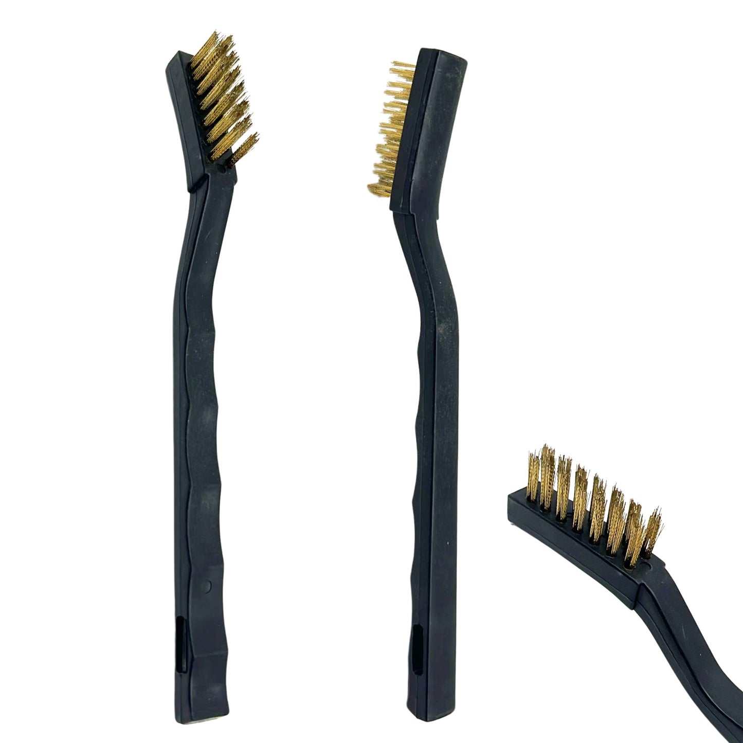 Brass, Stainlesssteel Multi-Purpose Wire Brush Set with Curved Handle Grip