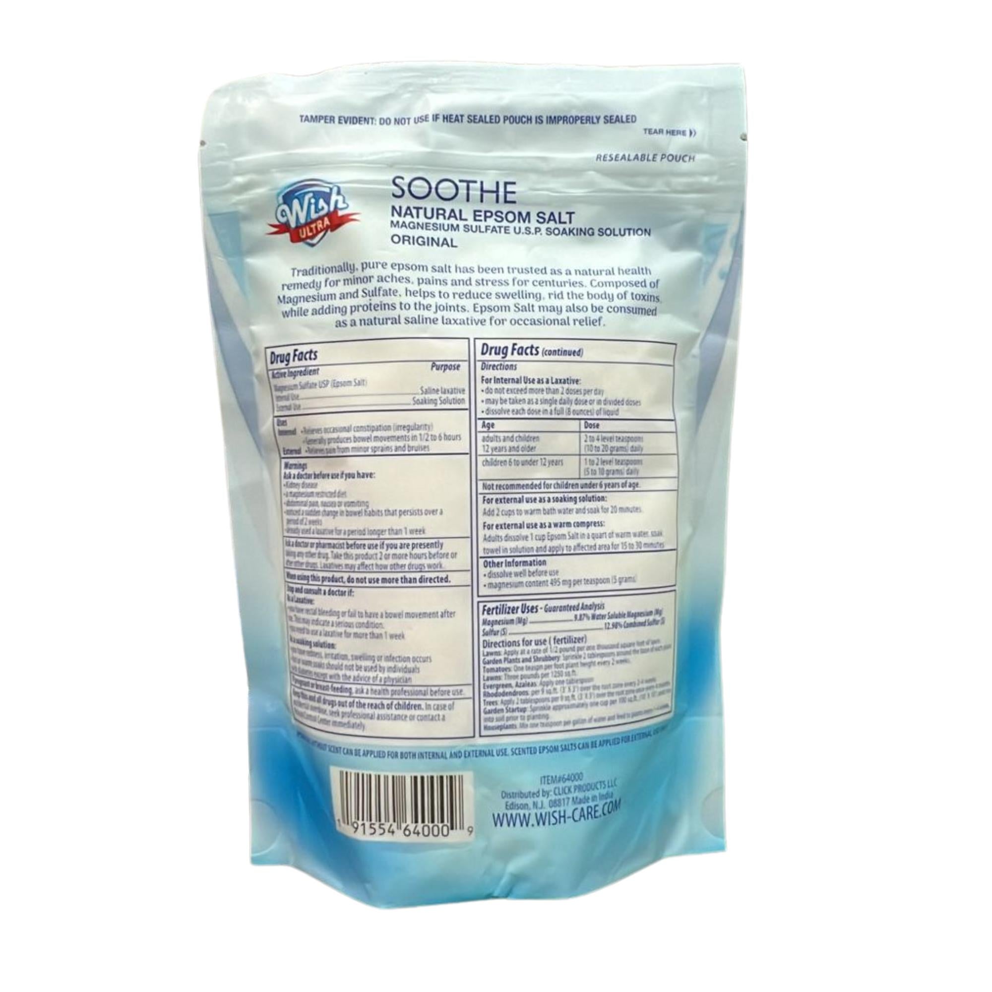 16oz Wish Soothe Natural Epsom Salt: 1 Pack Bath Additives Bath&Body Bathroom Epsom product detail image