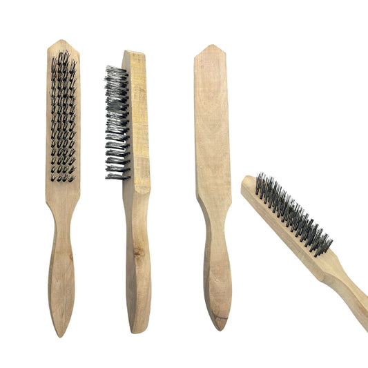 Multi-Purpose Wire Brush Set with Wooden Curved Handle Grip
