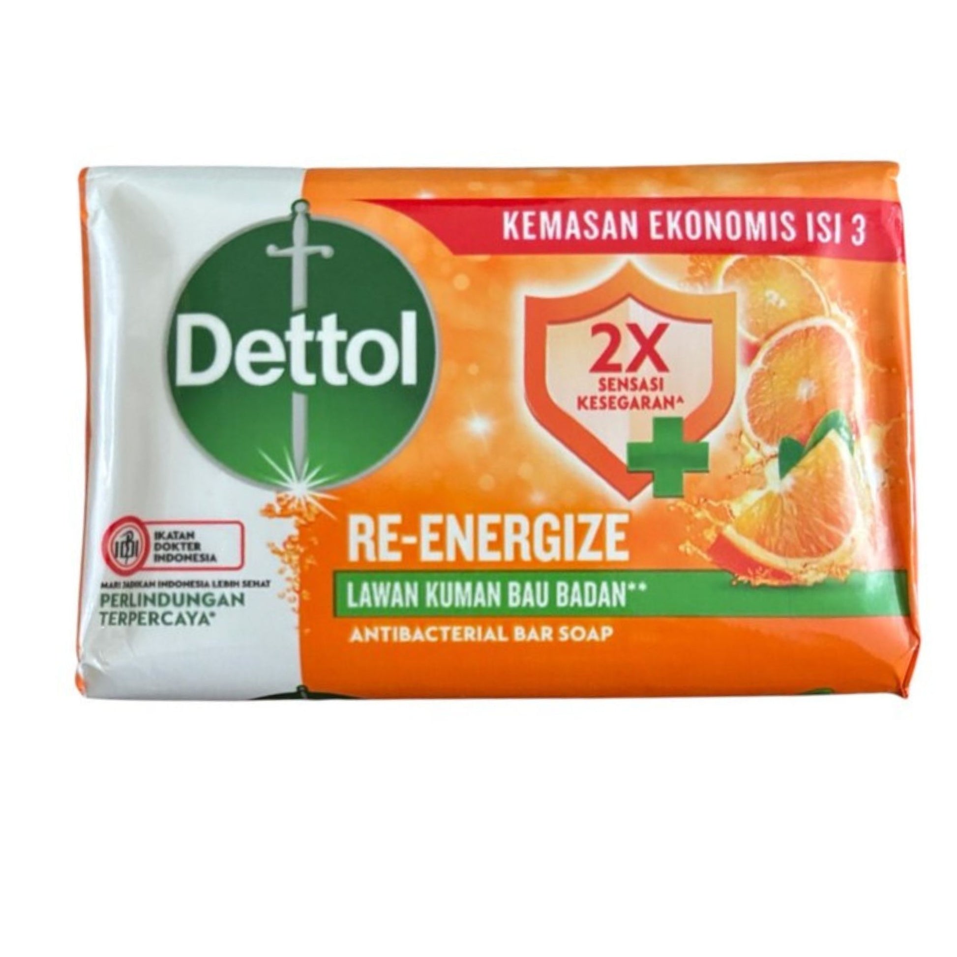 Dettol Re-Energize antibacterial bar soap packaging on a white background