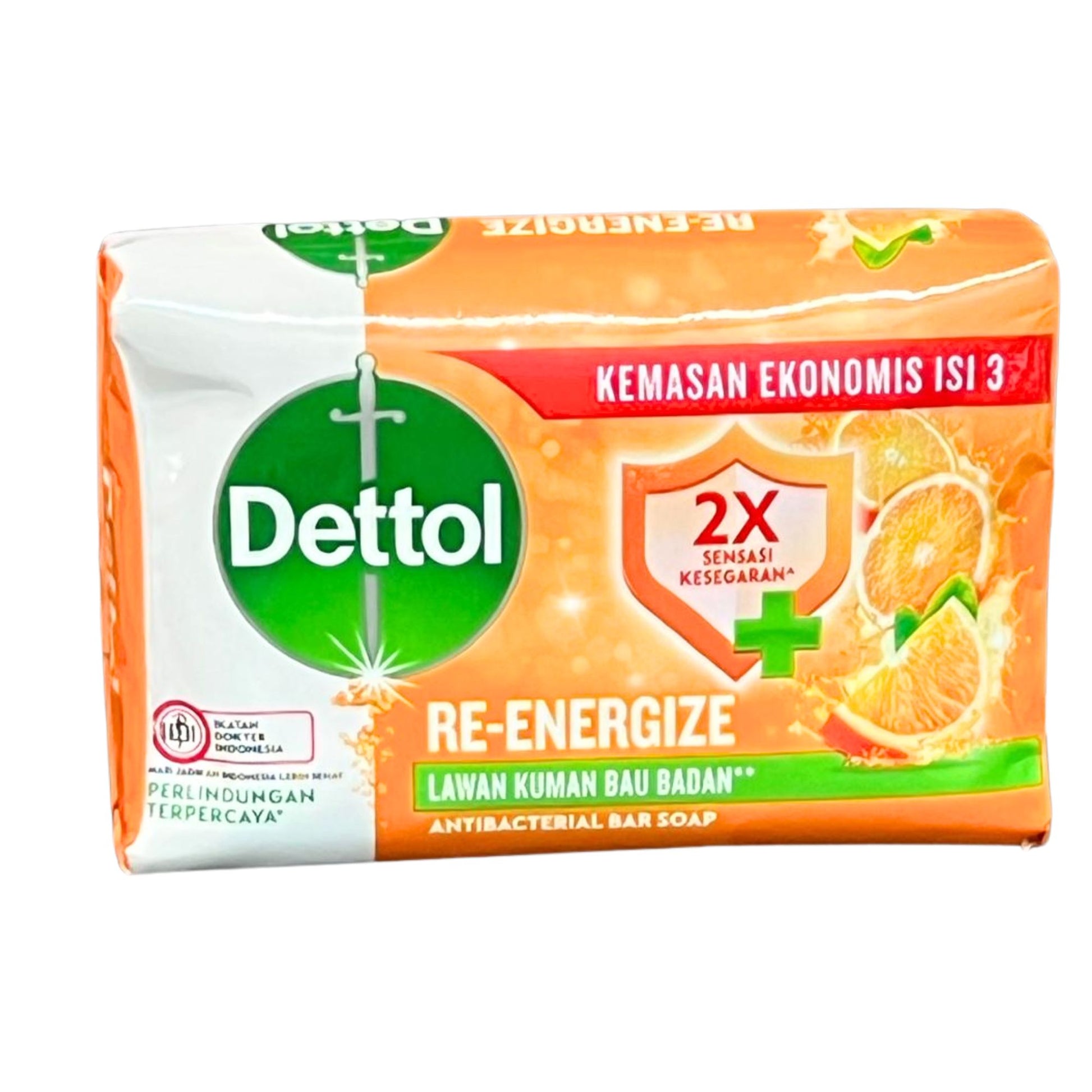 Dettol Re-Energize antibacterial bar soap packaging on a white background
