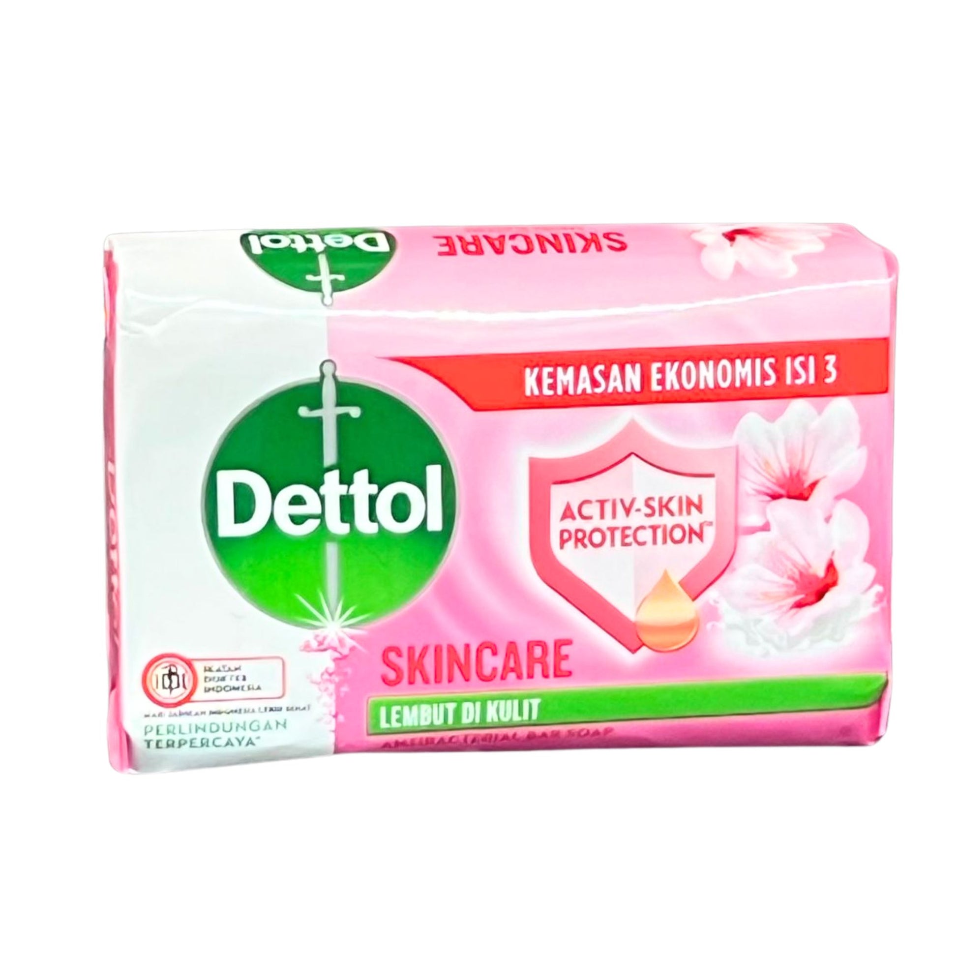 Dettol Skincare soap packaging with floral design on a white background