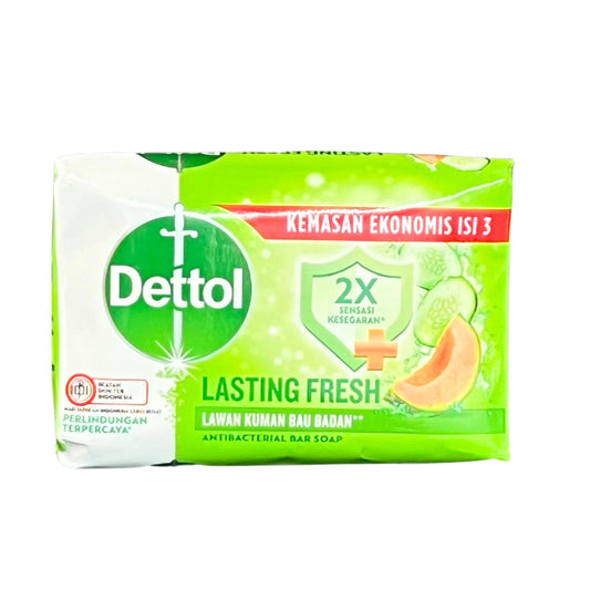 Dettol Lasting Fresh bar soap packaging on a white background