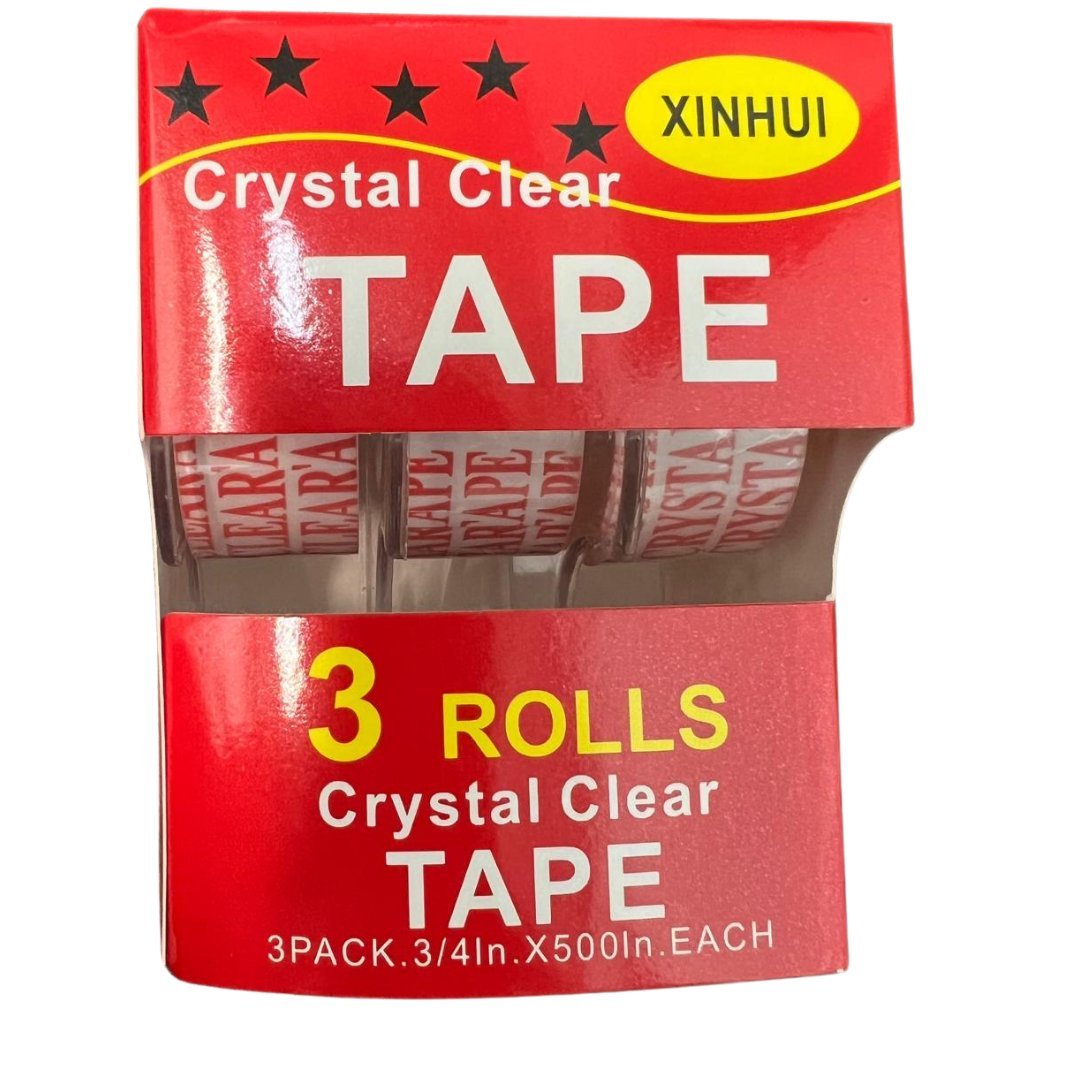 Xinhui Crystal Transparent Tape – 3 Rolls, 3/4" x 500 Inches Each: 3CT main product image