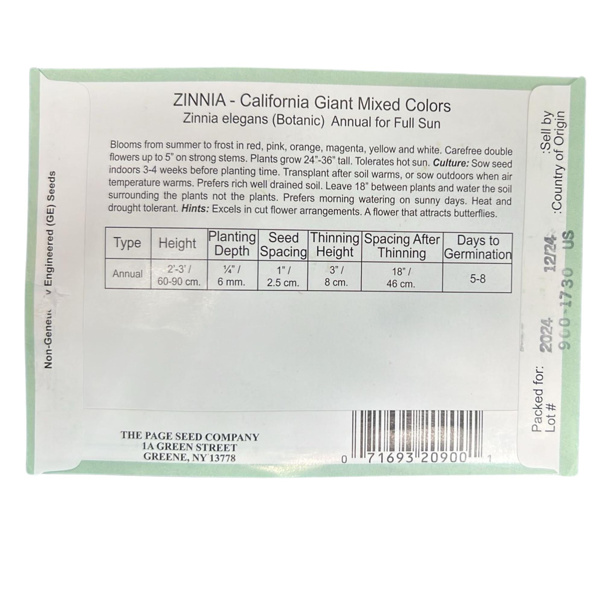 Valley Greene 250mg Zinnia Seeds – California Giant Mix: 2 Pack size and feature image
